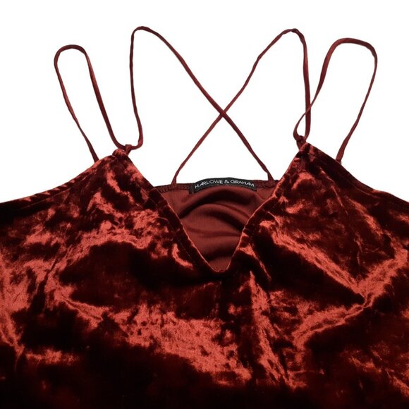 Harlowe and Graham Top Womens Juniors Medium Red Velvet Strappy Stretch Burgundy - Picture 9 of 14